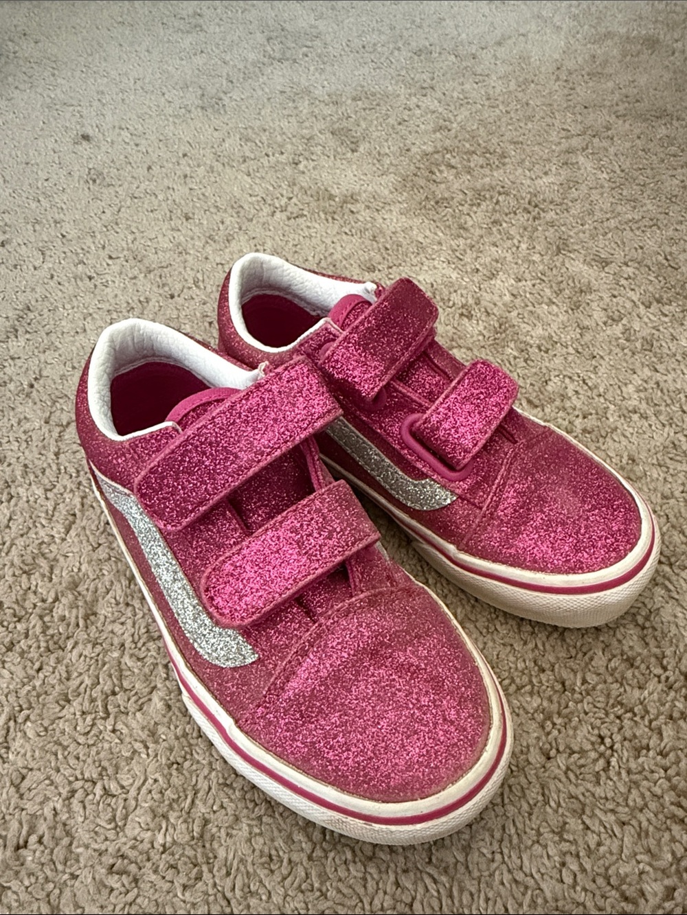 Vans Girls' Pink Glitter Velcro Skate Sneakers